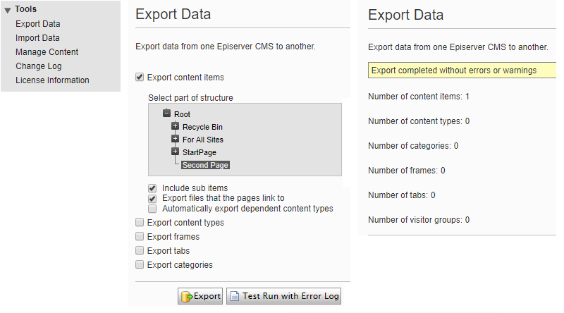 Episerver exporting data